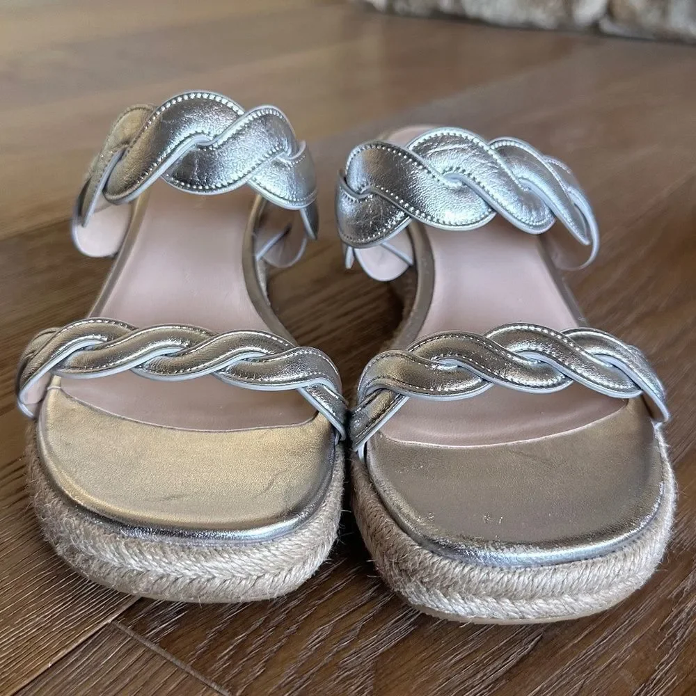 STUART WEITZMAN Twisted Espadrille Slide Sandal Platino Metallic Size 7 NEW